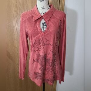 Anvrdie Angels Never Die Keyhole Distressed Graphic Patchwork Western Top